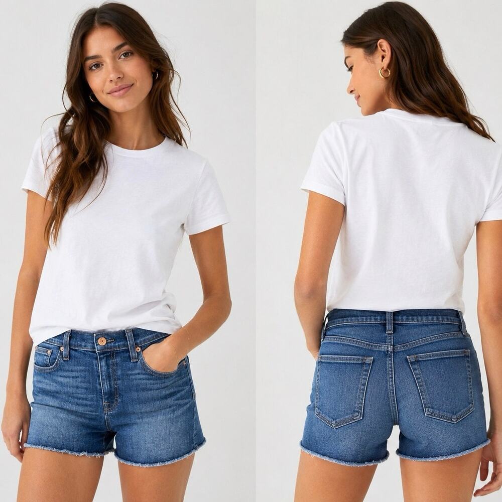 J.Crew Factory Denim Cutoff Shorts Size 26 Blue Mid Rise Raw Hem Stretch 3”